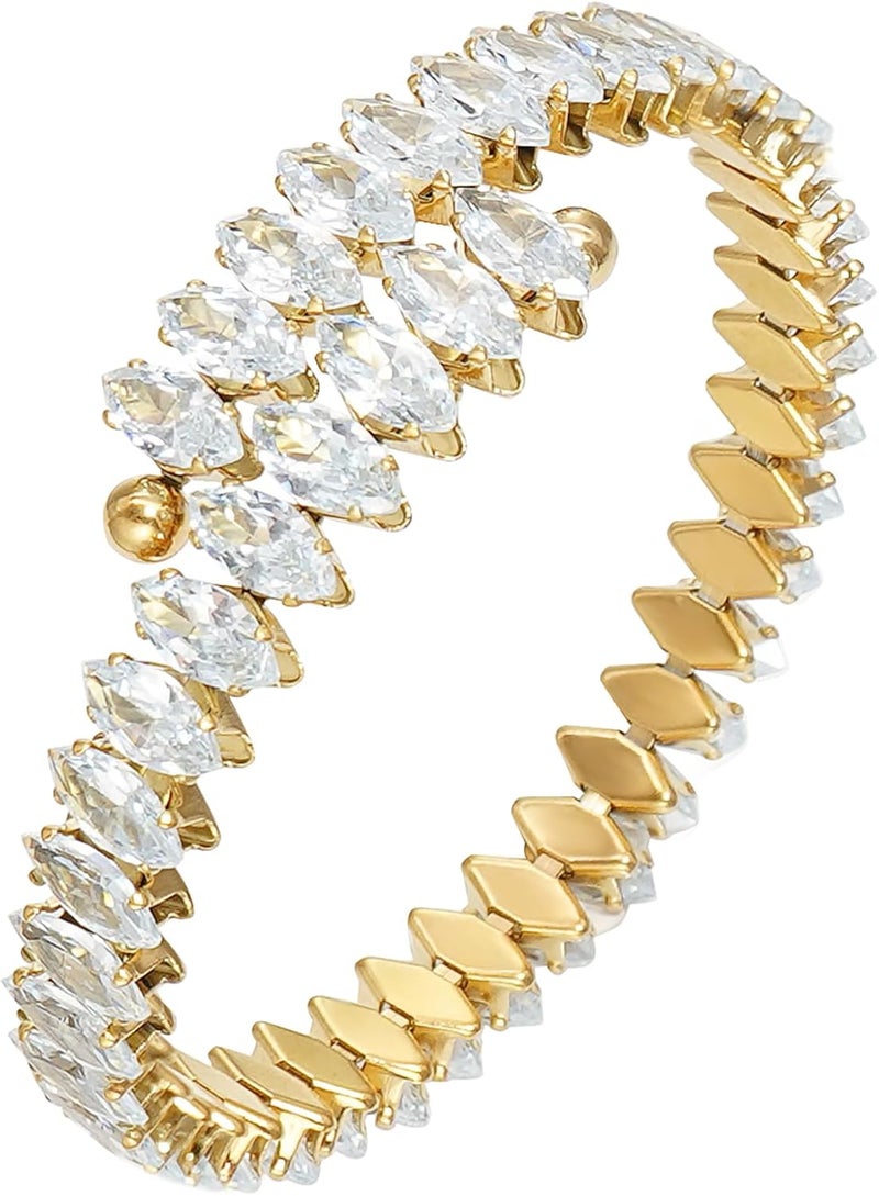 Wovanoo Rhinestone Cuff Bracelet Cubic Zirconia Tennis Bracelets Open Adjustable Elastic Bangle for Women - Image 1